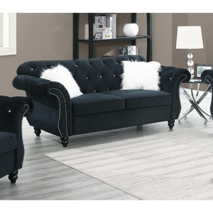 TiramisuBest Indigo Velvet Loveseat with Crystal Tufting, Silver Nailhead Trim, 2-Seater Couch with Pillows for Living Room, Formal Luxury Style - 1 of 4