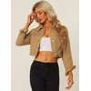 Allegra K Women's Solid Cropped Button-Down Plaid Cuffs Jean Jacket with Pockets - 2 of 4