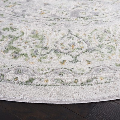Beige and Green Round Oriental Synthetic Rug, 6'7"