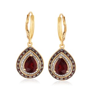 Ross-Simons 2.60 Carat Garnet and .20 ct. t.w. Red and White Diamond Drop Earrings in 18kt Gold Over Sterling - 1 of 3