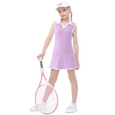 Girls Polo Neck Tennis Golf Dress Summer Sleeveless Shorts Skirt With Inner Shorts And Pockets Athletic Dress Pink 3-12Y