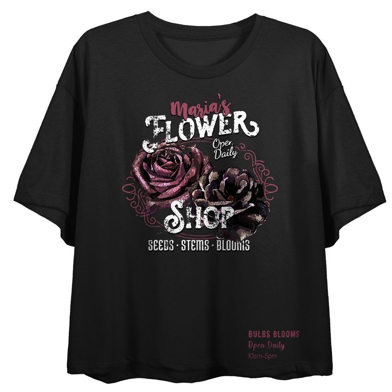 Maria's Flower Shop Women's Black Cropped Tee, 1 of 5
