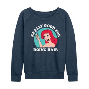 Women's - Disney Princess - Ariel Good For Doing Hair Lightweight French Terry Wide Neck Long Sleeve Shirt - 1 of 4