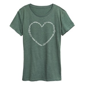 Women's - Instant Message - Floral Heart Outline Short Sleeve Graphic T-Shirt - 1 of 4