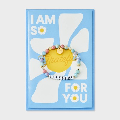 Little Words Project Grateful Card with Beaded Bracelet - Blue