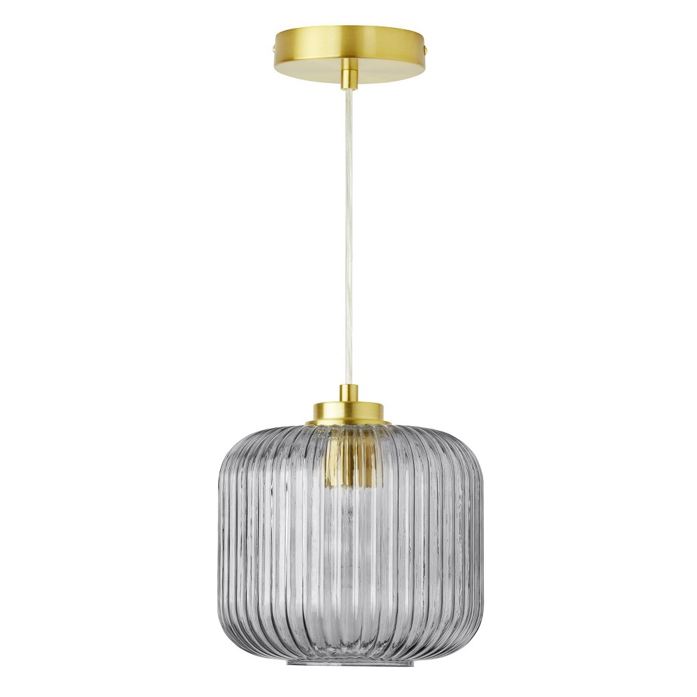 River of Goods 7.25" Nellie Retro Globe Shade Pendant Light Smoke : UL Listed, Adjustable Height, Metal Body