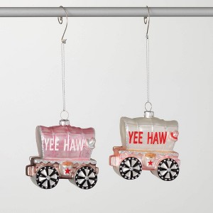 4"H Sullivans Pink Wagon Train Christmas Ornaments Set of 2, Multicolor, Christmas Tree Decor - 1 of 4