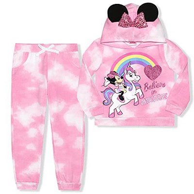 Disney Girl's 2-Pack Believe In Unicorns Minnie Mouse Pullover Hoodie and Jogger Pant Set for toddler