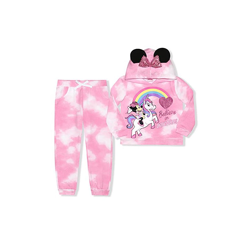 Disney Girl's 2-Pack Believe In Unicorns Minnie Mouse Pullover Hoodie and Jogger Pant Set for toddler, 1 of 6