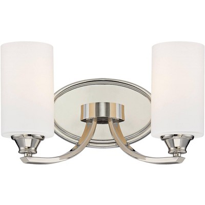 Minka Lavery Modern Wall Light Polished Nickel Hardwired 14" 2-Light Fixture Etched Opal Glass for Bathroom Vanity Living Room