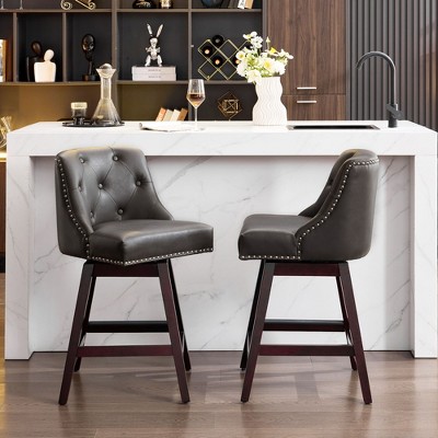 Hyleory Chic 360-degree Rotating Bar Stool - Premium PU Leather Seat & Solid Wood Frame for Timeless Elegance