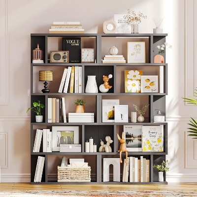 Axoun 5-Tier Geometric Bookshelf, Tall Display Shelf, Freestanding Storage Shelf with Anti-Tipping Device