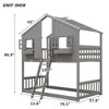 PAGED Twin over Twin House Loft and Bunk Bed with Roof, Window, Window Box, with Safety Guardrails and Ladder, Grey - 3 of 4
