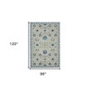 Gray Dark Blue And Light Blue Wool Floral Medallion Hand Hooked Area Rug - 3 of 4