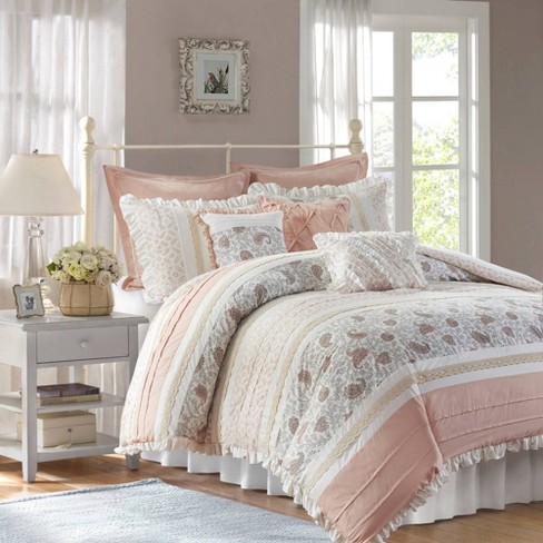 Comforter Set 7-Piece Bed in a Bag King Size Blush, Premium Pinch