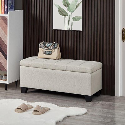 GustoWave 35.5'' W Contemporary Rectangle Storage Ottoman Bench in Beige Linen Look Fabric for Living Room, Entryway and Family Room