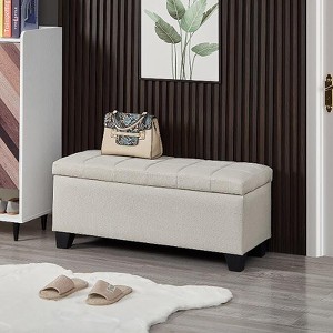 GustoWave 35.5'' W Contemporary Rectangle Storage Ottoman Bench in Beige Linen Look Fabric for Living Room, Entryway and Family Room - 1 of 4