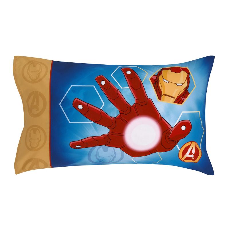 Marvel Avengers - Iron Man Blue, Red, and Gold 4 Piece Toddler Bedding Set - Comforter, Fitted Bottom Sheet, Flat Top Sheet and Reversible Pillowcase, 5 of 7