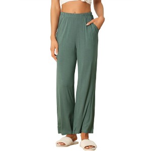 INSPIRE CHIC Women's Cotton Stretchy Elastic Waist Straight Wide-Leg Pajama Pants with Pockets - 1 of 4