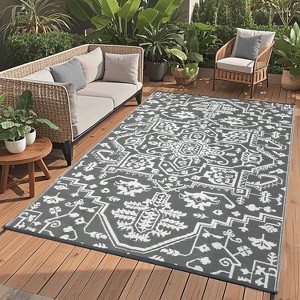 Waterproof Outdoor Rug Medallion Patio Rug, Reversible Plastic Straw Rugs, UV-Resistant Outside Mat for Porch Deck Backyard Balcony - 1 of 4