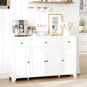 Coffee Bar Cabinet with Storage, 55" Sideboard Buffet Cabinet with Adjustable Shelves, 4 Minimalis Doors & 3 Drawers for Living Room Dining Room - 1 of 4