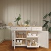 Kitchen Island Cart with Outlet & Drop Leaf, Kitchen Storage Cabinet On Wheels with 3 Drawers, Spice Rack & Towel Rack, Mobile Island Table - 4 of 4