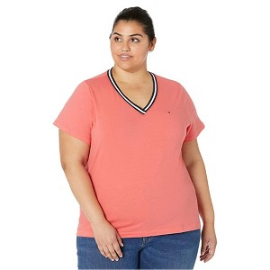 Tommy Hilfiger Womens Contrast Trim Basic T-Shirt, Red, 1X - 1 of 2