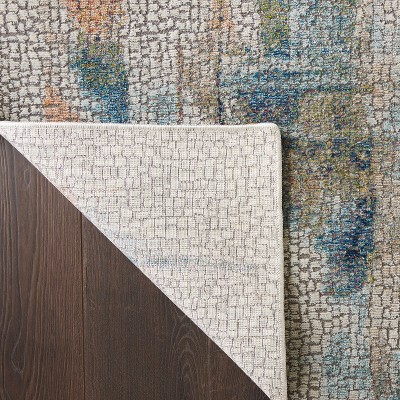 Ivory and Multicolor Abstract Round Synthetic Area Rug