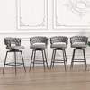 28" Technical Leather Woven Bar Stool Set of 2, 360¡ã Swivel Upholstered Counter Stools with Back, Footrest and Metal Legs - 4 of 4