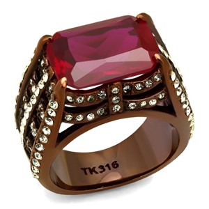 Slickblue Coffee Gold Stainless Steel Ring, Pave CZ & Garnet Synthetic Glass, Women’s Ring, Modern Style, Sizes 5-10 - 1 of 4