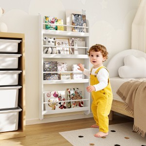 Tinyhomie 4-Tier Kids Bookshelf, Wall Mount Book Shelf Organizer for Toys and Books - 1 of 4
