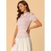 INSPIRE CHIC Women's Peter Pan Collar Smocked Puff Short Sleeve Ruffle Floral Blouse - 4 of 4