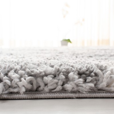 Grey and Cream Geometric Plush Shag Area Rug 5'3" x 7'6"