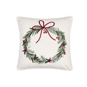 C&F Home Christmas Wreath Throw Pillow, 18" x 18" - 1 of 4