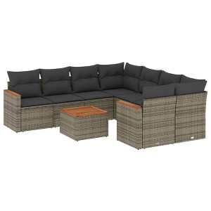 vidaXL Patio Sofa Set with Cushions Outdoor Furniture 9 Piece Poly Rattan - Gray - 1 of 4