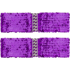 INSPIRE CHIC Women's Sequins Decor Metal Interlocking Buckles Elastic Waist Belt 2 Pcs - 1 of 4