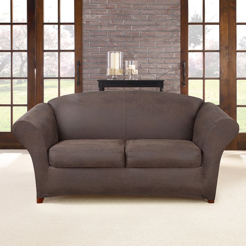 3pc Ultimate Stretch Leather Loveseat Slipcovers - Sure Fit, 3 of 6