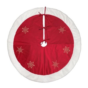 Old World Christmas Red Embroidered Christmas Tree Skirt, Snowflakes with Faux Fur Trim, 48in - 1 of 3