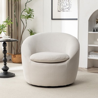 Modern Teddy Barrel Chair with Curved Back and Padded Seat, 360 Degree Rotation, Cozy Accent Armchair for Living Room or Bedroom-Tanpinhause