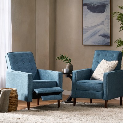 Muted Blue Mid-Century Modern Microfiber Recliner