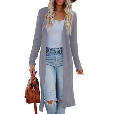 Coolmee Women's Knitted Cardigan Open Front Solid   Sweater Maxi Long Cardigan