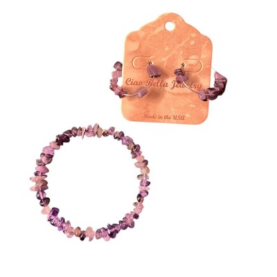 purple amethyst bracelet and hoop earring set