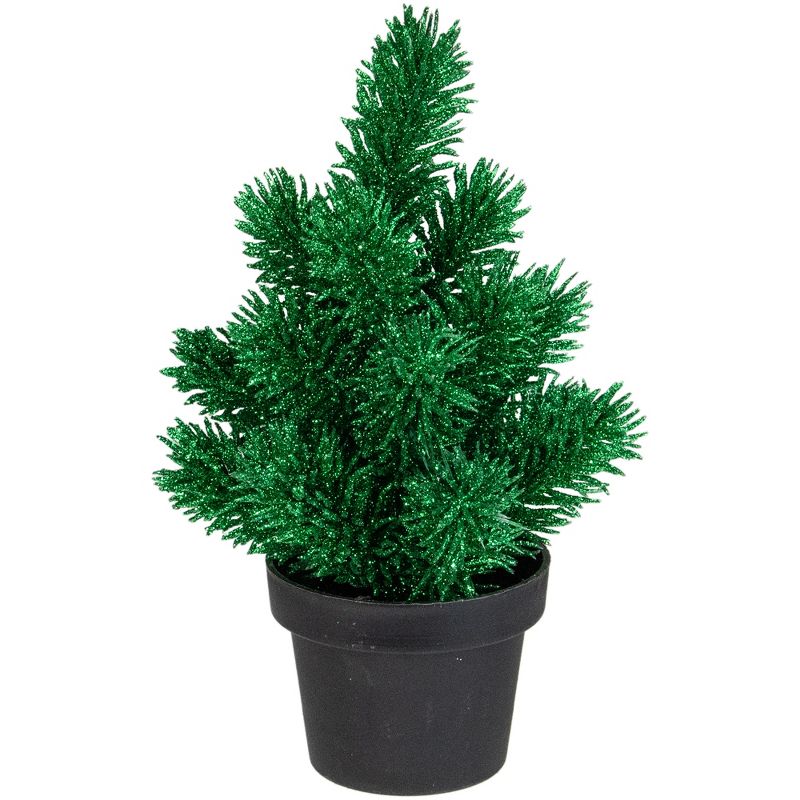 Northlight 8.5in Green Potted Glittered Artificial Pine Christmas Tree - Unlit, 1 of 4