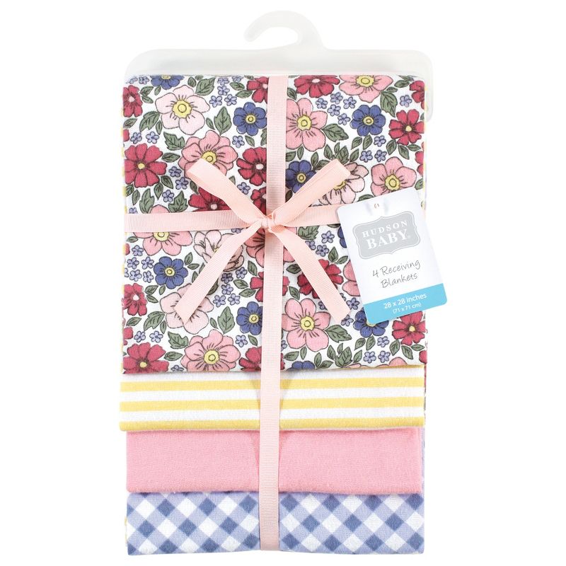Hudson Baby Infant Girl Cotton Rich Flannel Receiving Blankets, Pink Blue Pretty Floral, One Size, 2 of 7