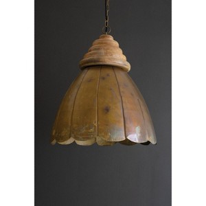 Brass and Wood Hanging Pendant Light – Antique Finish – 23.5"Tall by Kalalou - 1 of 4