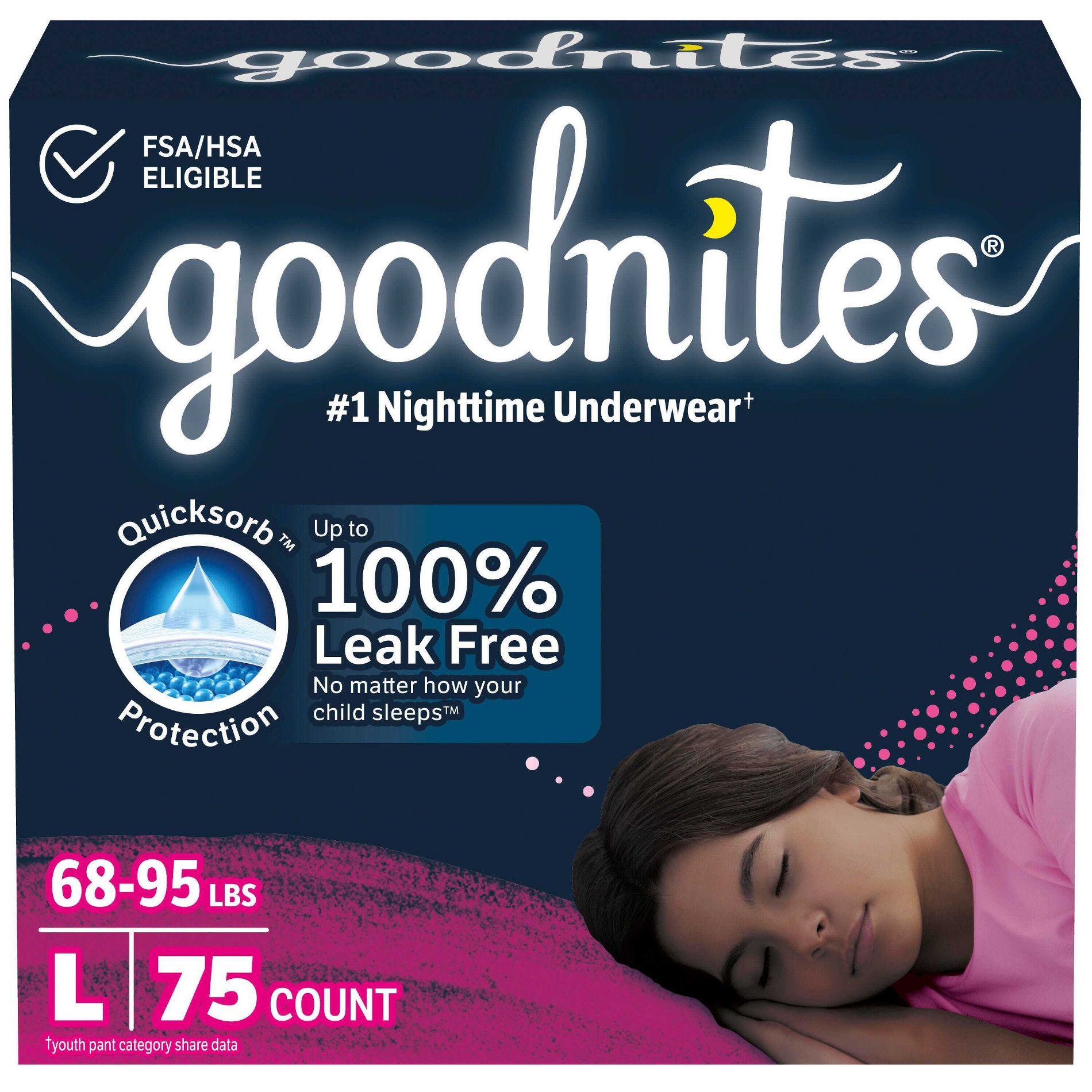 Goodnites Girls' Nighttime Bedwetting Disposable Underwear - Size L - 75 ct: Hypoallergenic, Paraben-Free, Sulfate-Free, Non-Toxic