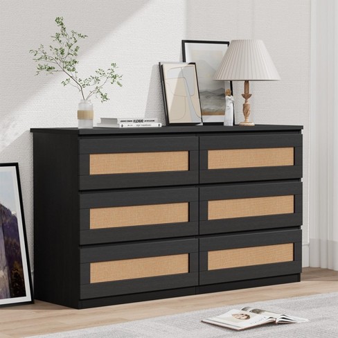 Rattan Dresser for Bedroom, 6 Drawer Dresser for Bedroom, Modern Wide Chest of Drawers - image 1 of 4