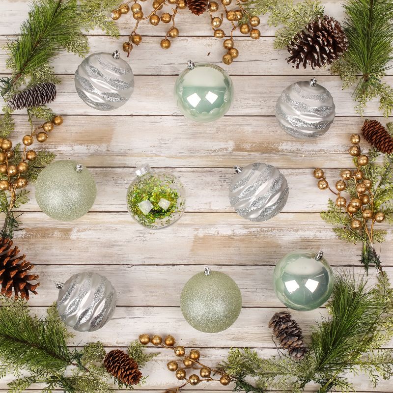 National Tree Company First Traditions Christmas Tree Ornaments, Glittery White, Silver, and Teal Ball Assortment, Set of 9, 2 of 6
