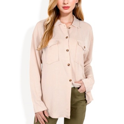 Anna-Kaci Women's Long Sleeve Button-Up Shirt with Chest Pockets and Textured Fabric