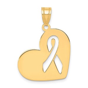Black Bow Jewelry 14k Yellow Gold Heart with Awareness Ribbon Pendant, 22mm (7/8 inch) - 1 of 4